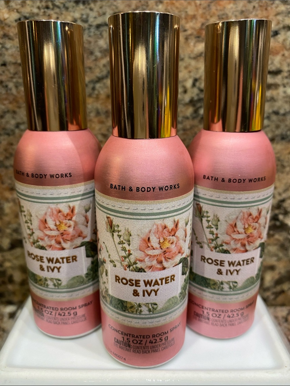 3) “ROSE WATER & IVY” Concentrated Room Sprays, each: 1.5 oz / 42.5 g, NWTags